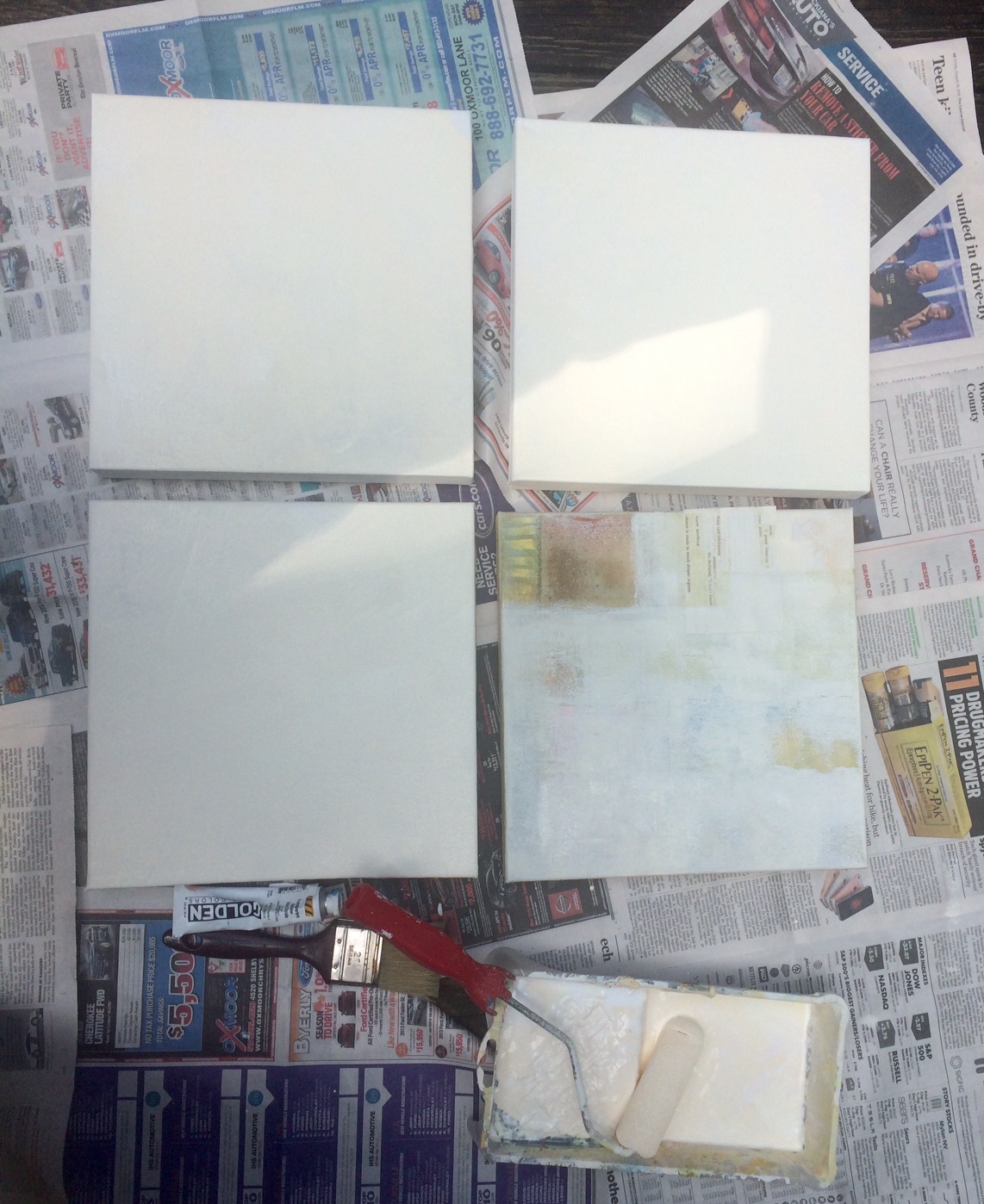 Applying gesso with a roller