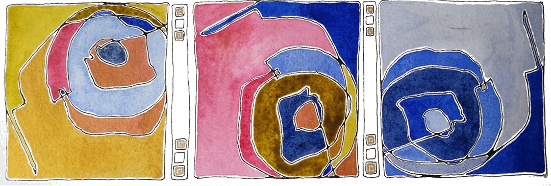 Student work: Series of abstract paintings, repetition of a mark, by Jessica Singleton