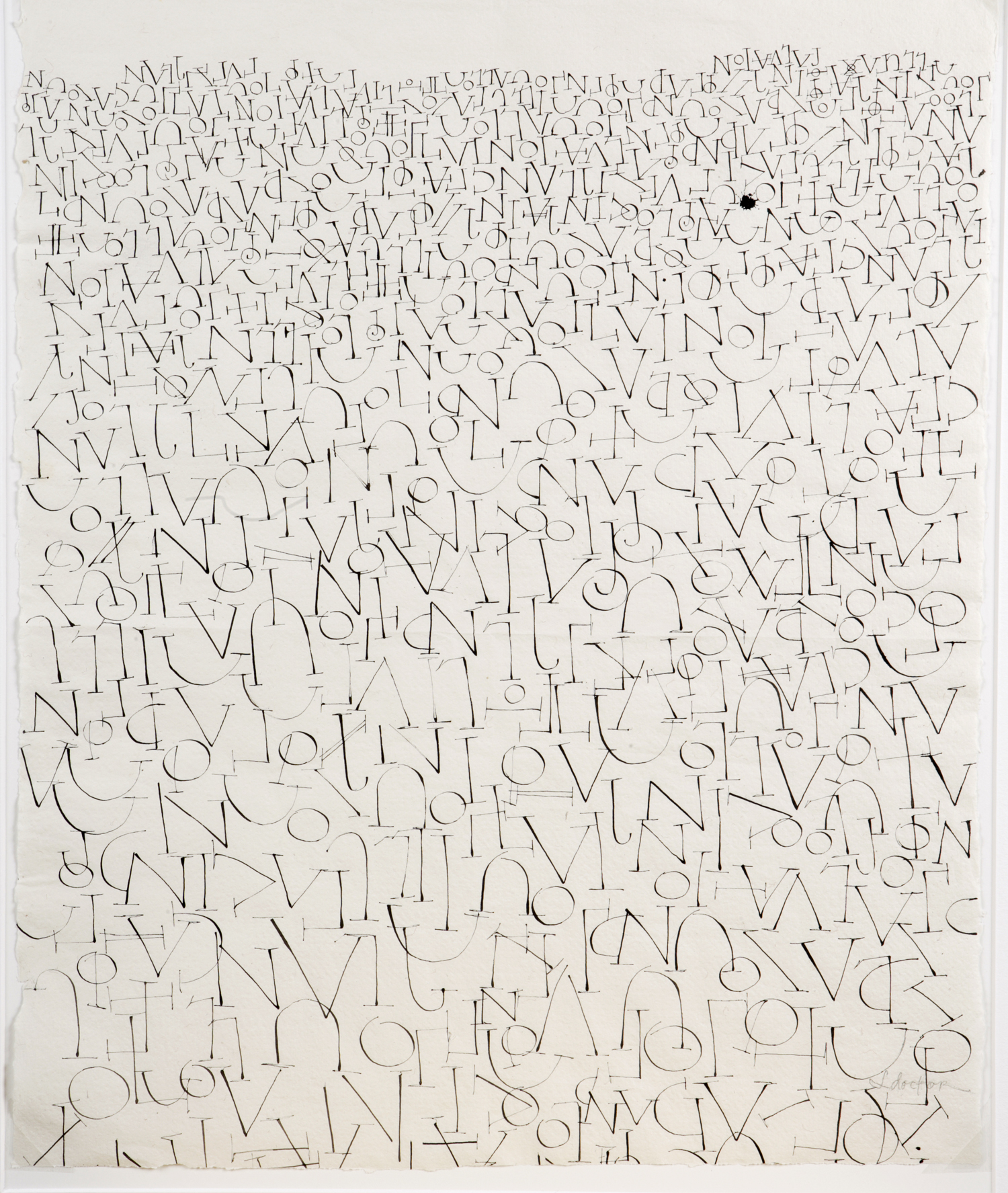 Moon type for the blind – L Doctor ink on handmade paper, writing with eyes closed