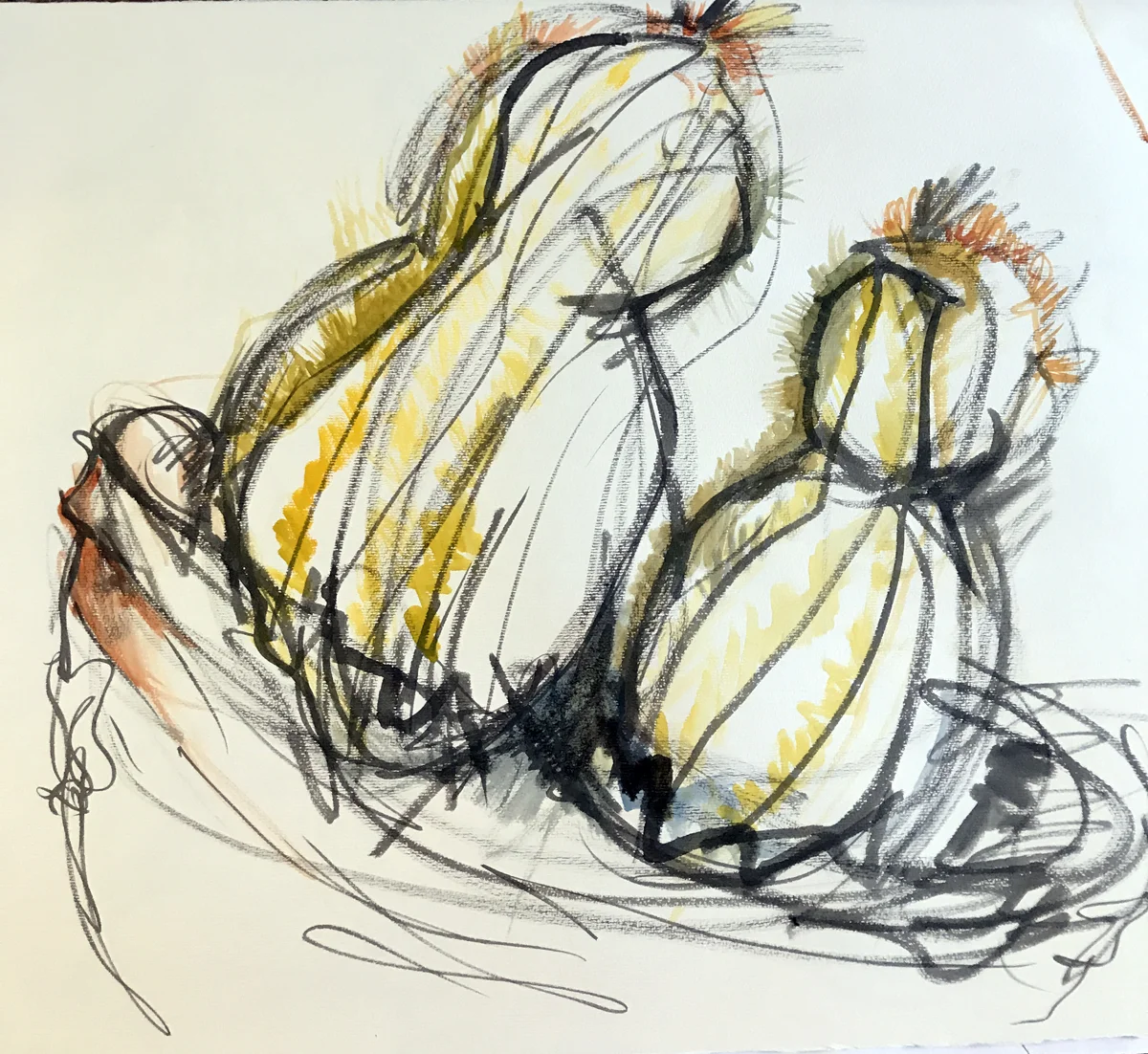 We practiced blind contour and contemplative drawing. The one above, from the garden at La Romita , is by Carlene Fullerton, and the one below by Ellyn Crutcher.