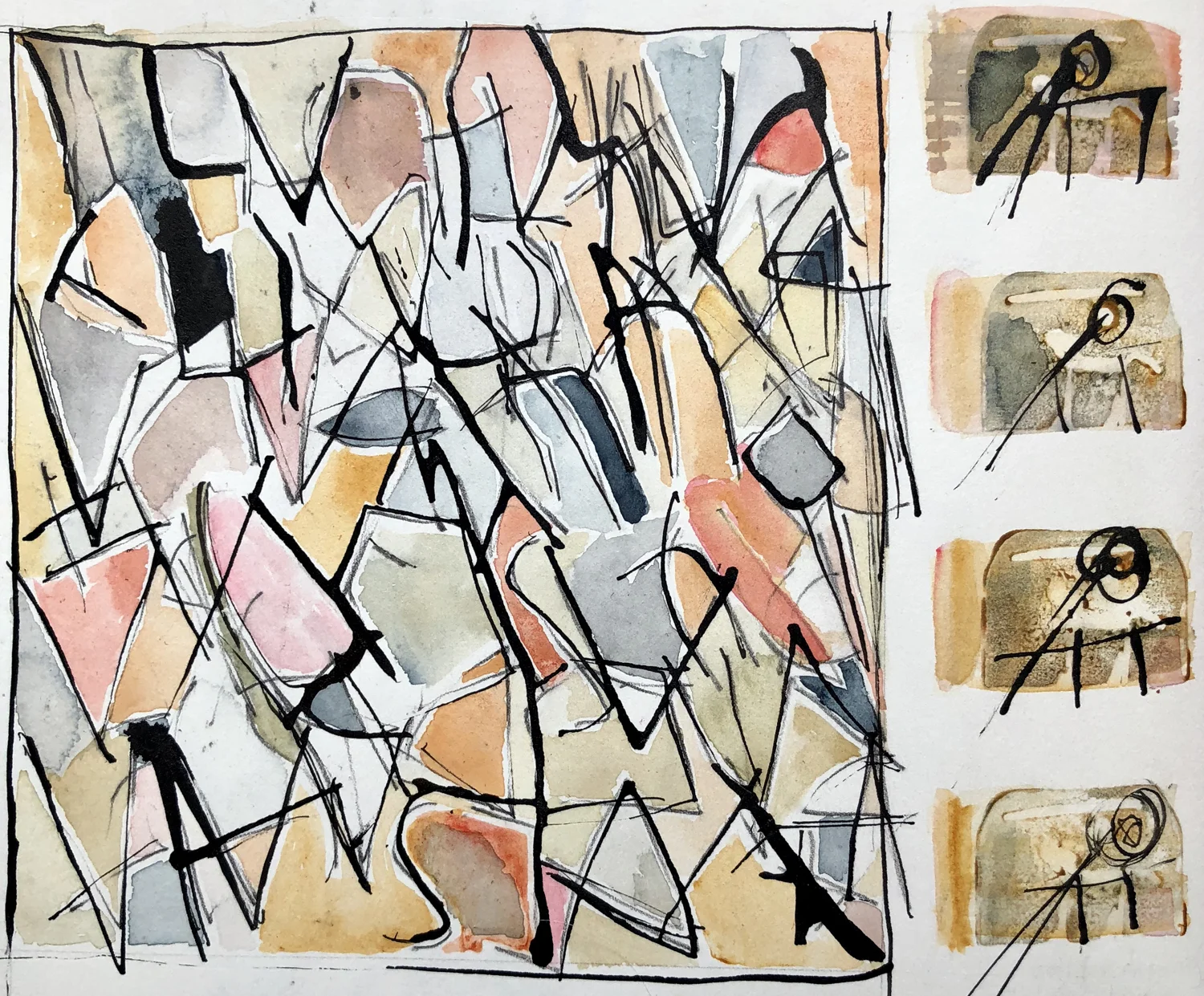 Watercolor and sumi ink on paper, written with a shell L Doctor Sketchbook