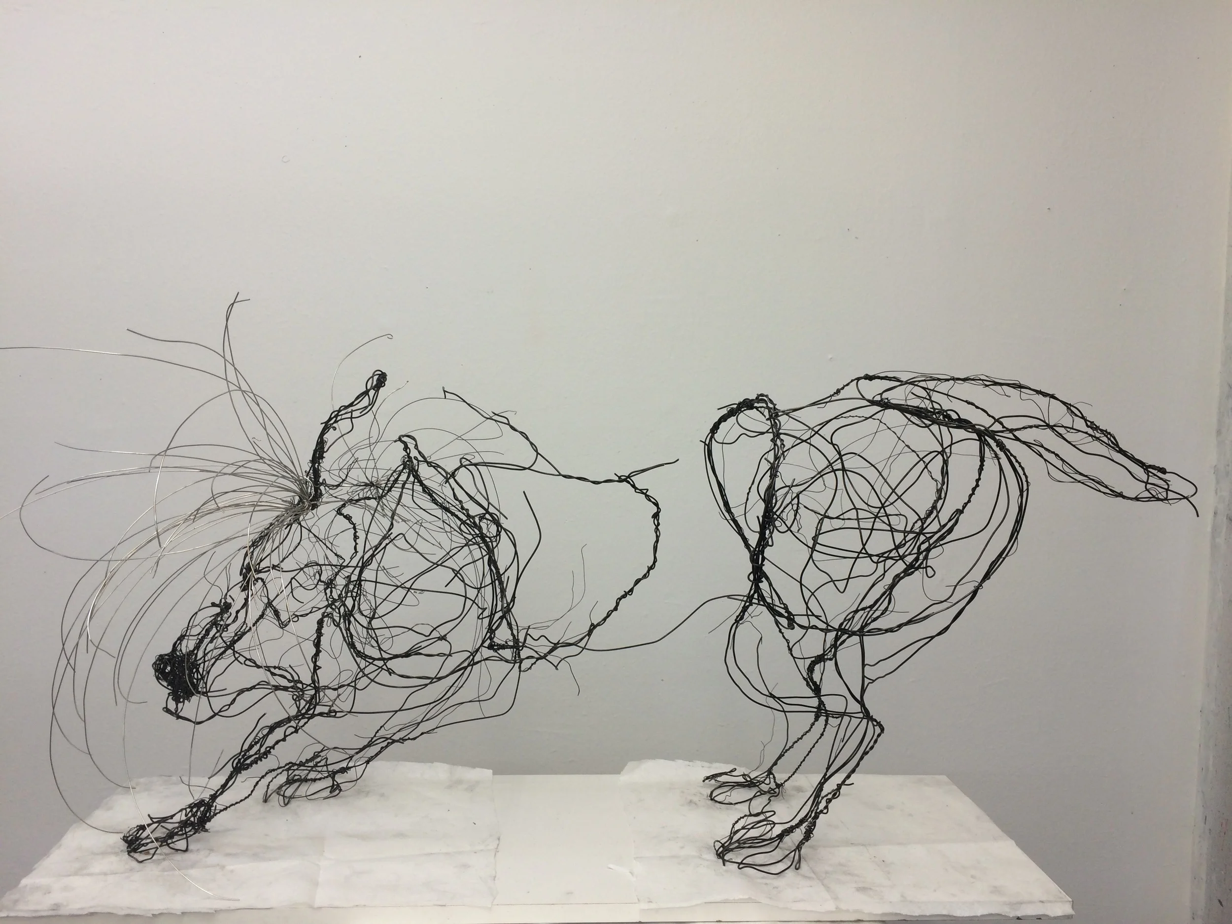 Playing with the water spray and trying to decide if I have over worked the piece. And yes, it is over done. Tomorrow I will cut out some of the wire. 