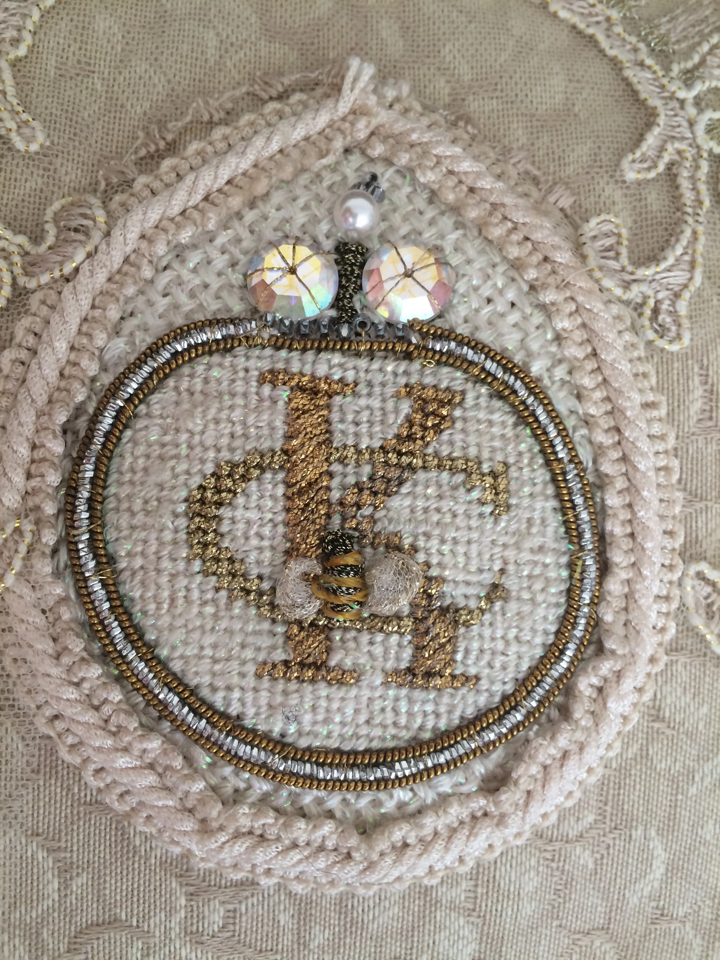 Sweet bumblebee in center also a flea market treasure.