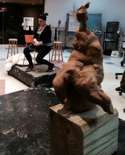 Sculpting workshop at Brook Green Gardens. In the fore ground you can see my piece and the model in the background.