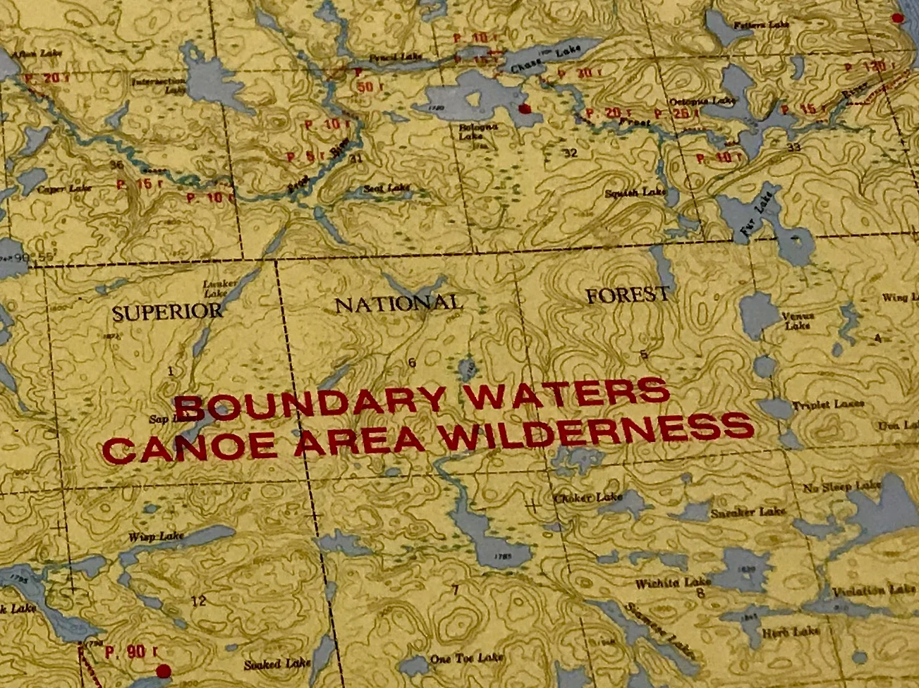Map of the Boundary Waters north of Minneapolis