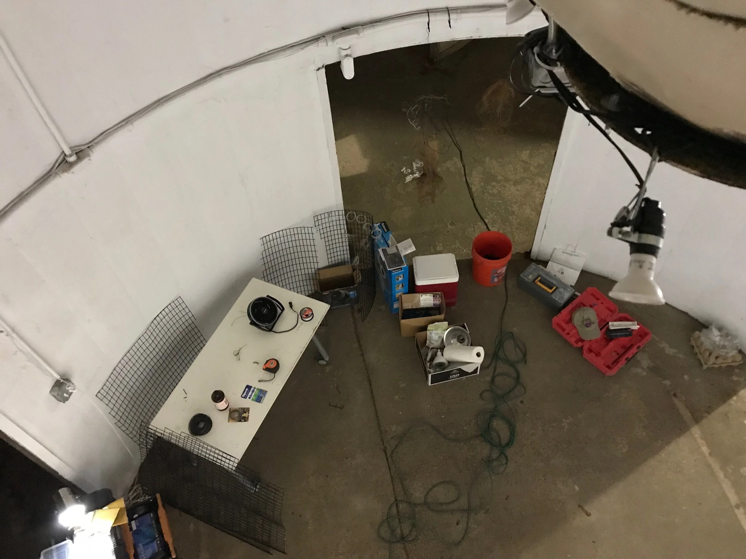 The view of my silo workspace from the scissor lift.