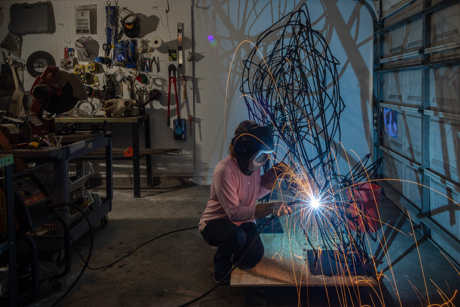 Working on Endangered Knowledge: The Soul of Humus in my garage welding studioPhoto by Nash Baker