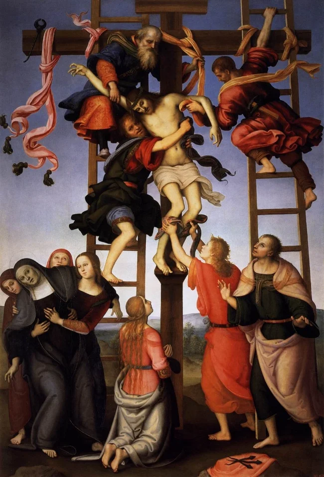 Deposition From the Cross, Filipino Lippi, panel from Altarpiece, 333 x 218 cm, Galleria dell'Accademia, Florence.