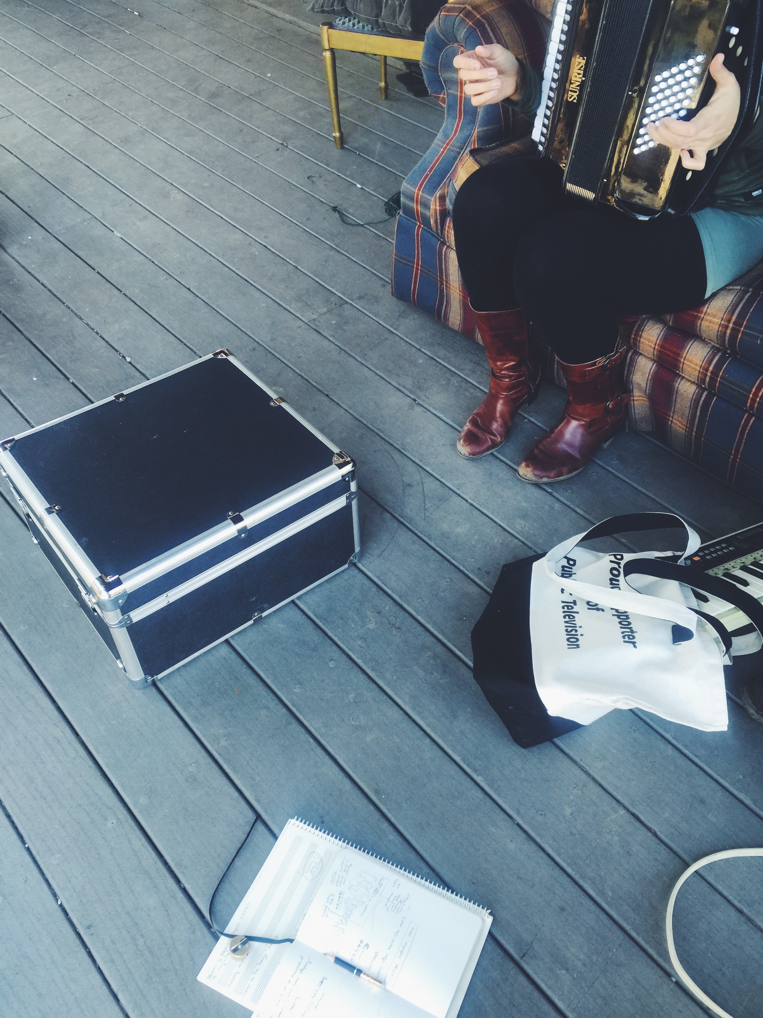 Working on the porch because the weather was beautiful
