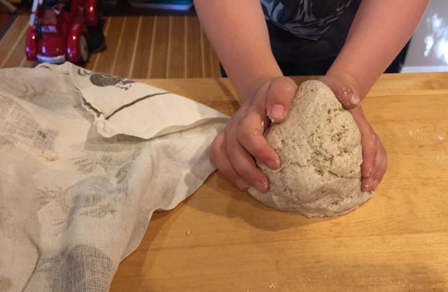  Look! There's no kneading necessary, because there's no gluten network to develop. Shaping the dough is easy.     