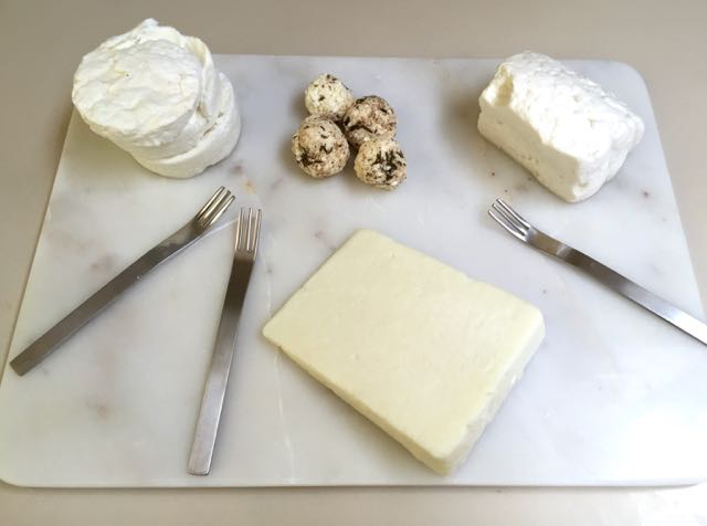  Homemade Creamy Feta, Shankleesh and Classic Style Feta in the back; Fern's Edge Feta in front.