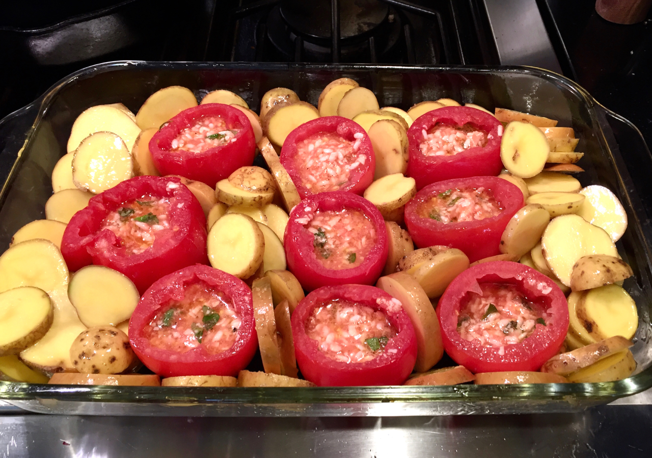 Tomatoes filled, before baking.