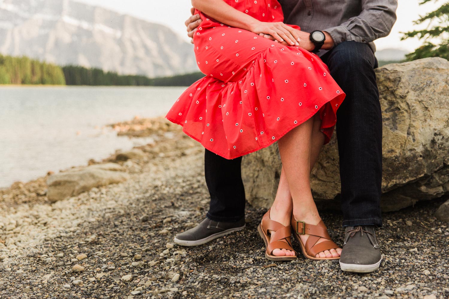 Vacation Anniversary Shoot in Banff, Canada.  Mountain Adventure Photos by Photographer Jennie Guenard