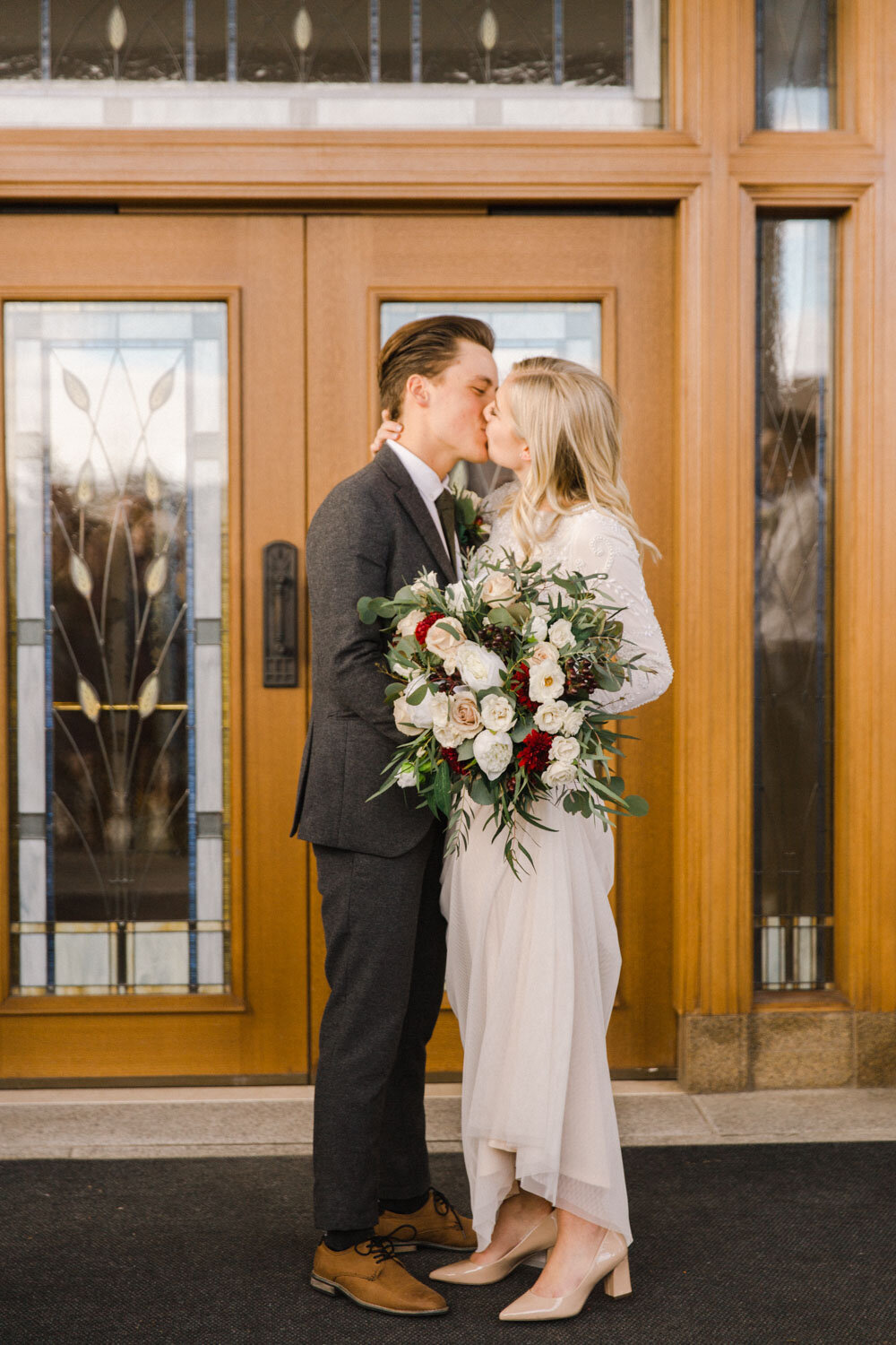 Priddis Alberta Winter Wedding burgundy cream silver inspiration Jennie Guenard Photography