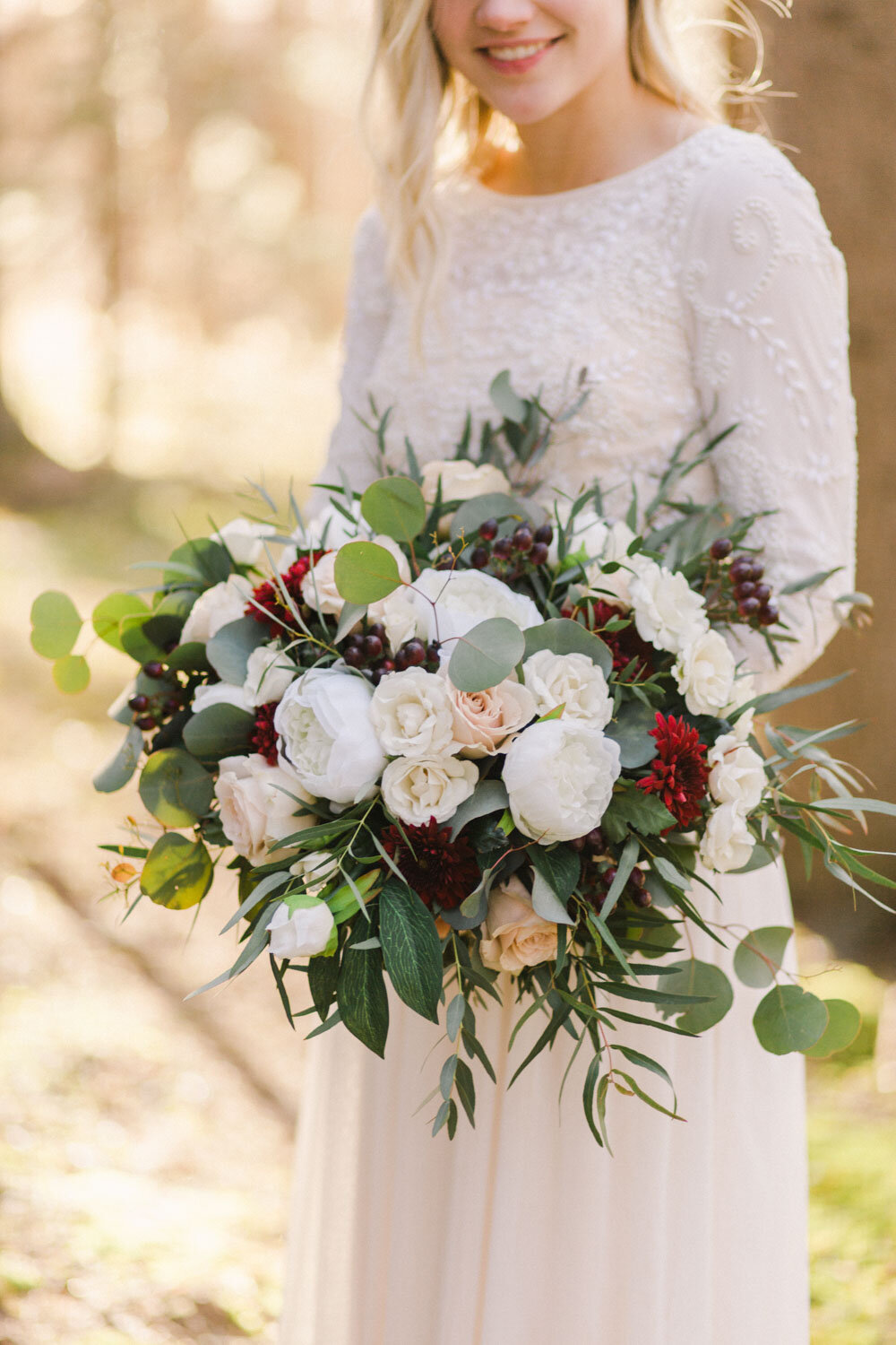 Priddis Alberta Winter Wedding burgundy cream silver inspiration Jennie Guenard Photography