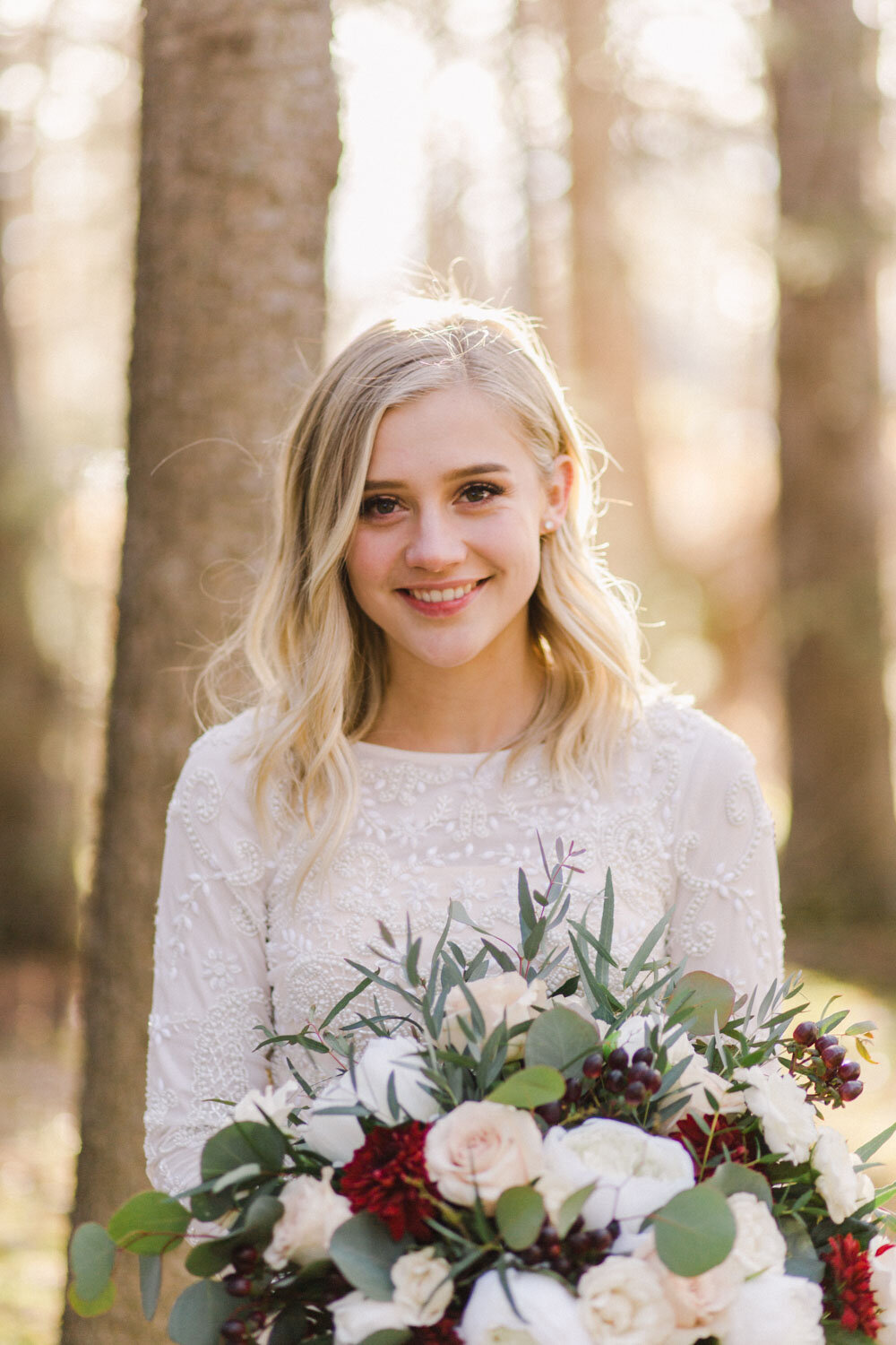 Priddis Alberta Winter Wedding burgundy cream silver inspiration Jennie Guenard Photography