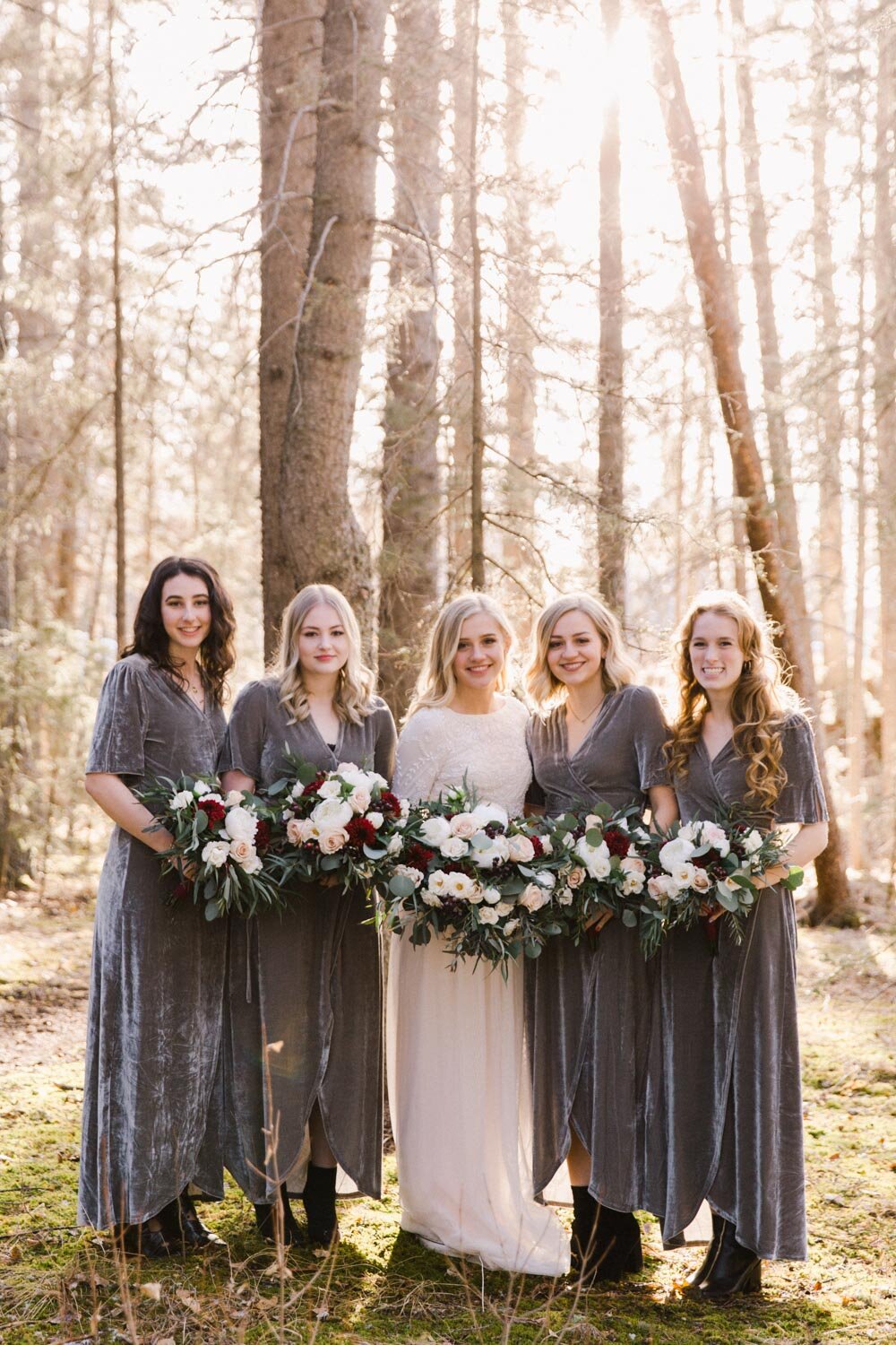 Priddis Alberta Winter Wedding burgundy cream silver inspiration Jennie Guenard Photography