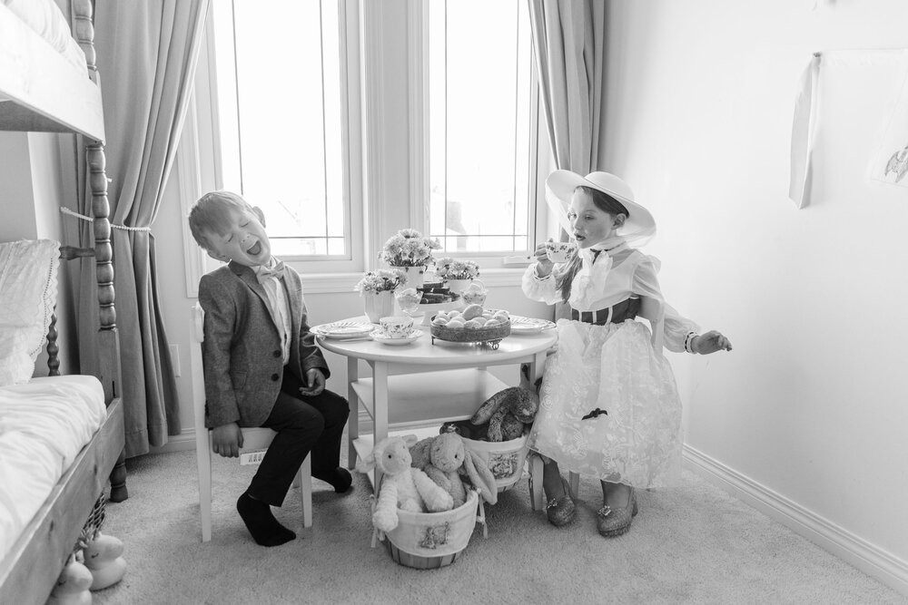 How to Connect with children, mother's connection, easter tea party, calgary motherhood photographer jennie guenard photography