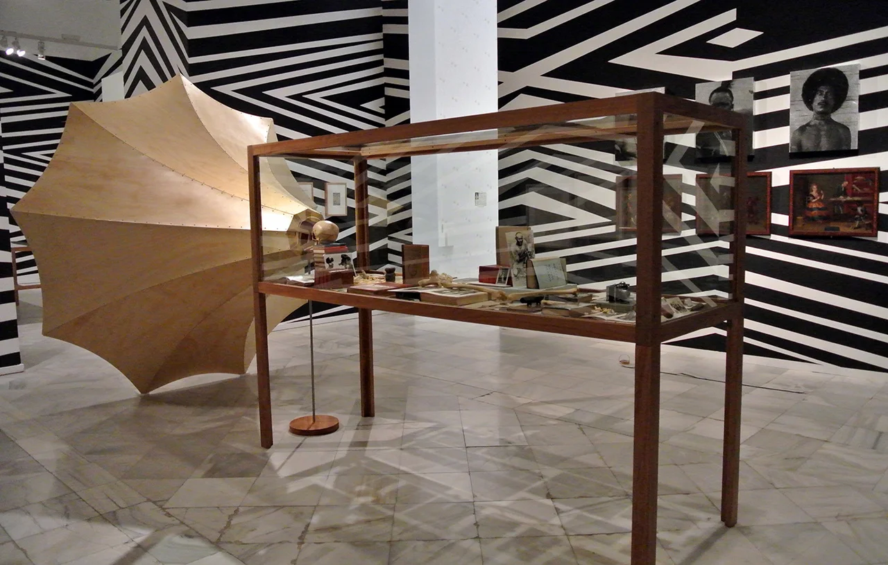 Wood, paper, glass, archival materials. Archival collections from the artist, including Anatomy of a body record: beyond Tasmania and 52 portraits , 2013; Museo Reina Sofia, Museo de América and Museo Nacional de Antropología. Installation view A Solid Memory of the Forgotten Plains of our Trash and Obsessions Part of Really Useful Knowledge exhibition, at Museo Reina Sofia, Madrid October 29, 2014 - February 9, 2015