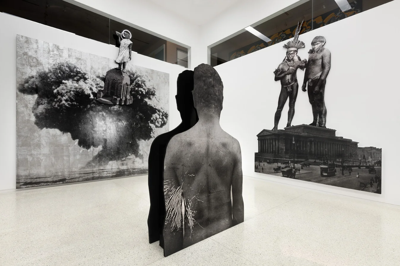   WITNESS , 2014  Ink, foil,&nbsp;Alucobond,&nbsp;foam, neon, theatre light, sand bags, metal and rope Site specific installation  Image courtesy Lyon Housemuseum and Lyon Collection.&nbsp;Photography Dianna Snape. 