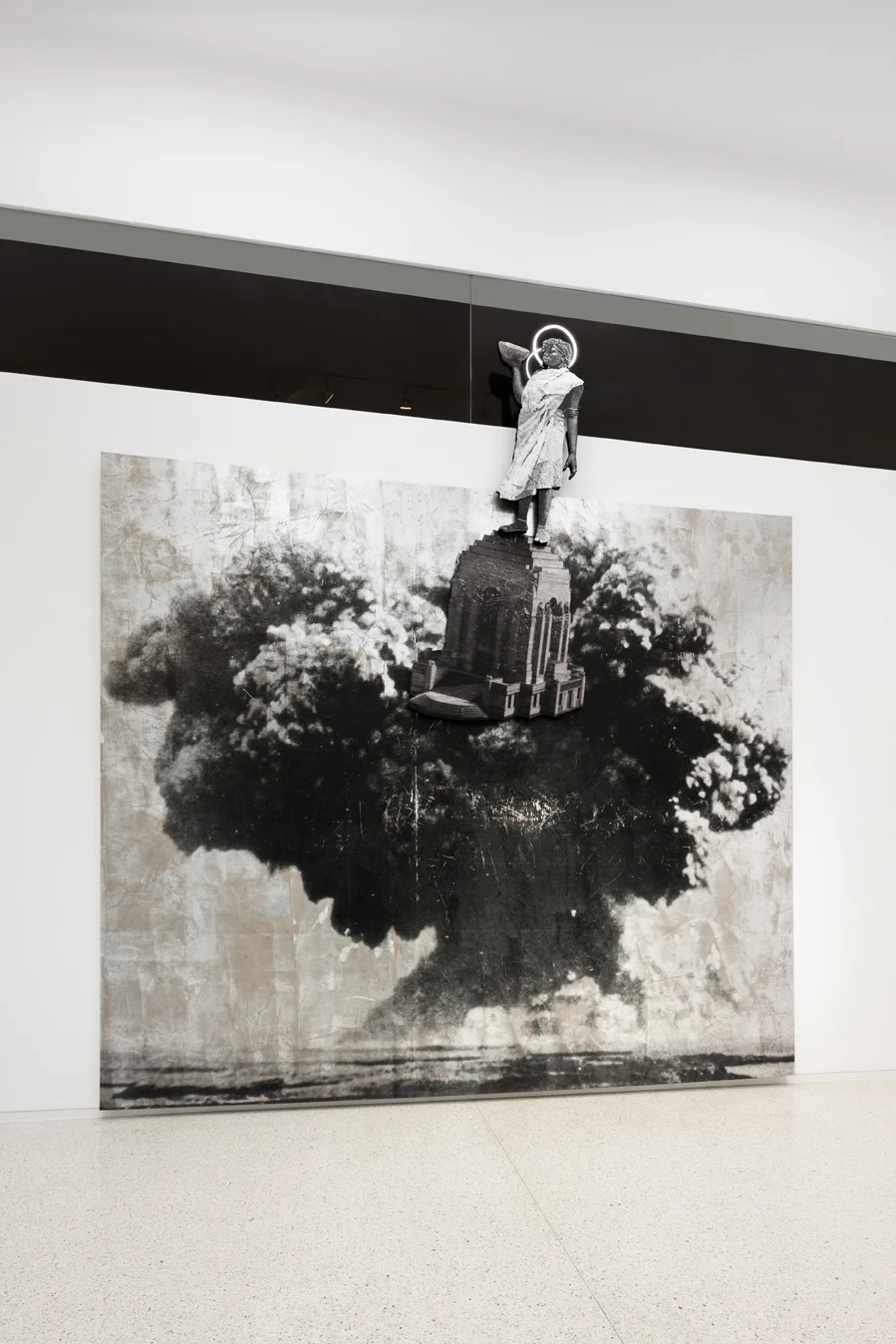   WITNESS , 2014  Ink, foil,&nbsp;Alucobond,&nbsp;foam, neon, theatre light, sand bags, metal and rope Site specific installation  Image courtesy Lyon Housemuseum and Lyon Collection.&nbsp;Photography Dianna Snape. 
