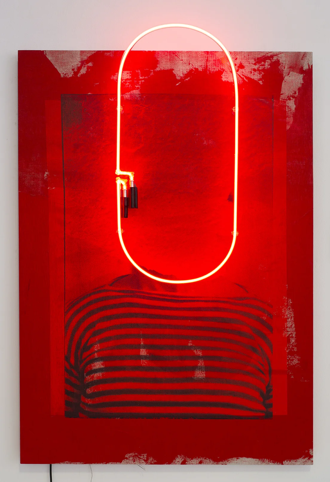Stripes II, 2016 Linen, acrylic ink, foil, neon 120 x 85 x 10,4 cm