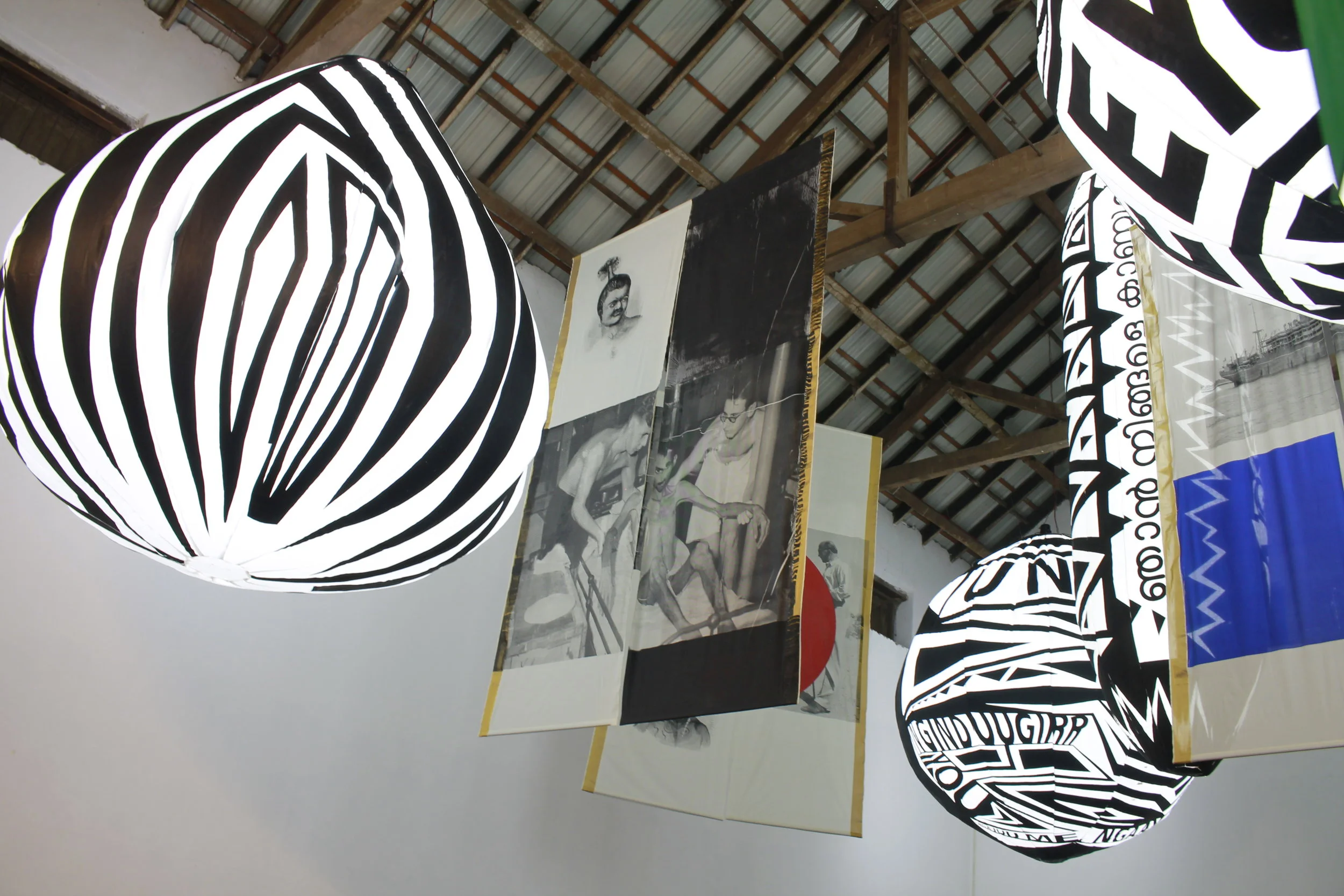   The Space Between , 2018  site-specific installation of two artworks  Seeing I-IV  (inflatable sculptures) &amp;  Inconsequential I-VI  (screen-printed textile).  Dimensions variable  Cotton, polyester, paint, fan blower and metal. 