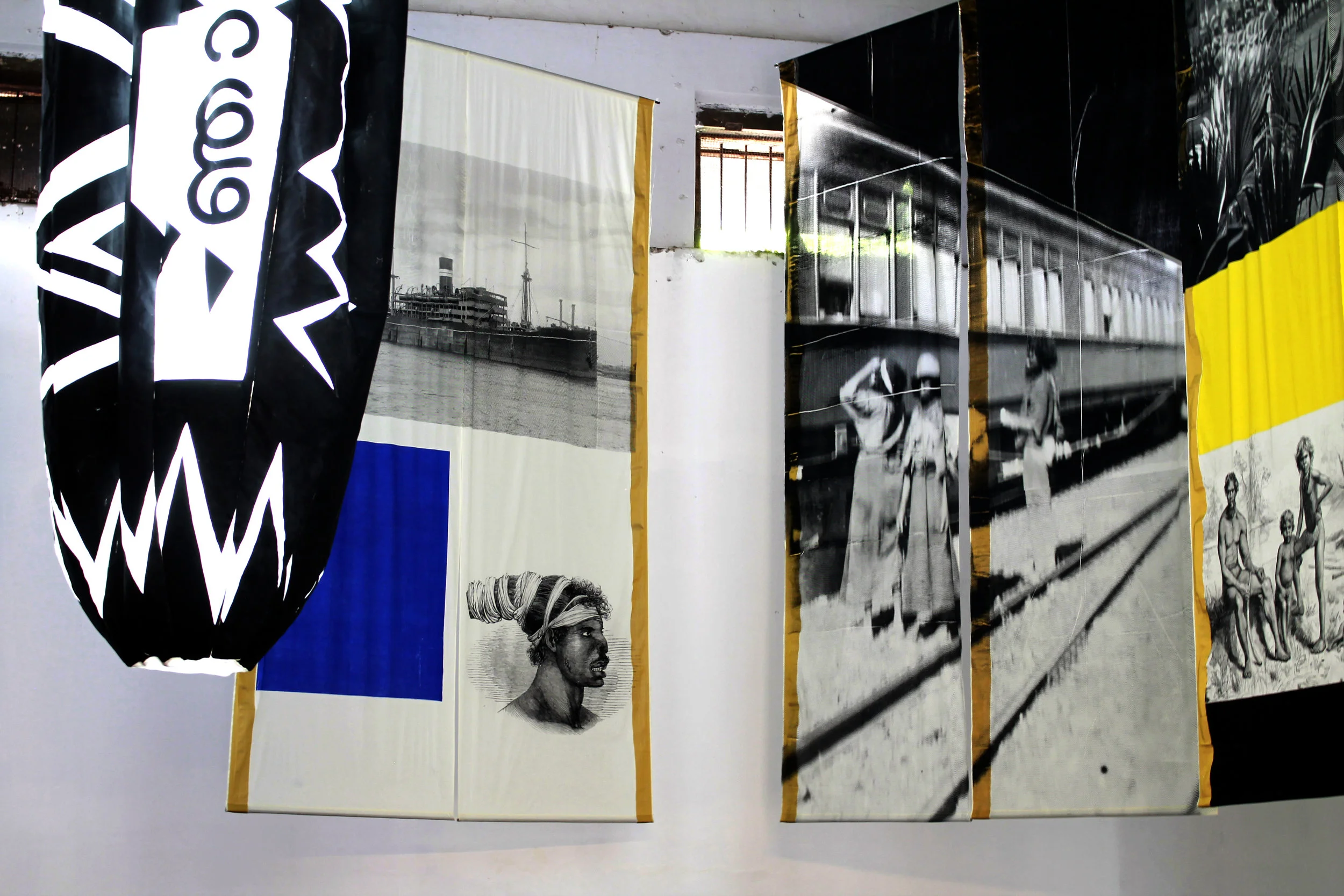   The Space Between , 2018  site-specific installation of two artworks  Seeing I-IV  (inflatable sculptures) &amp;  Inconsequential I-VI  (screen-printed textile).  Dimensions variable  Cotton, polyester, paint, fan blower and metal.   