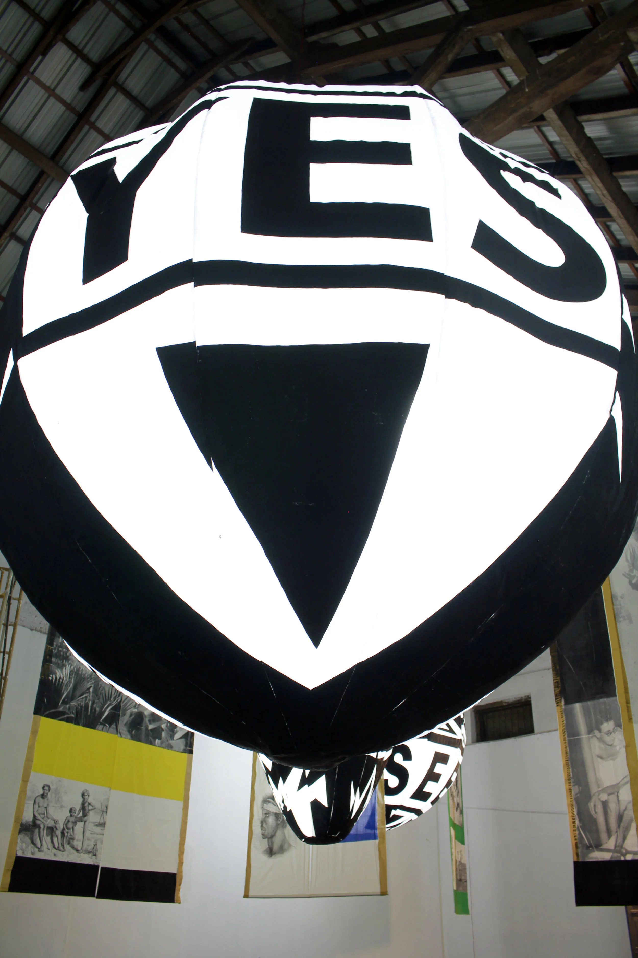   The Space Between , 2018  site-specific installation of two artworks  Seeing I-IV  (inflatable sculptures) &amp;  Inconsequential I-VI  (screen-printed textile).  Dimensions variable  Cotton, polyester, paint, fan blower and metal. 