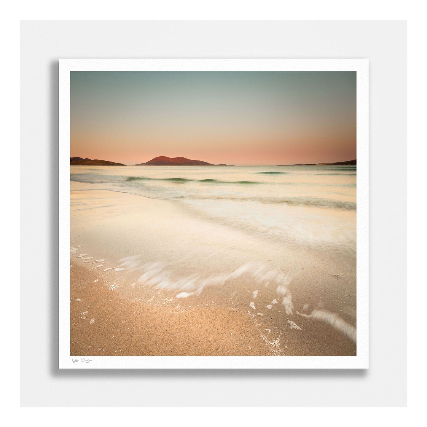 This is Morning Gold, a lovely soft neutrals image that would look great anywhere. It was a long exposure made on the edge of the beach at Luskentyre. The golden colours of the sand and the glowing sunrise colours in the sky make this a warm piece th