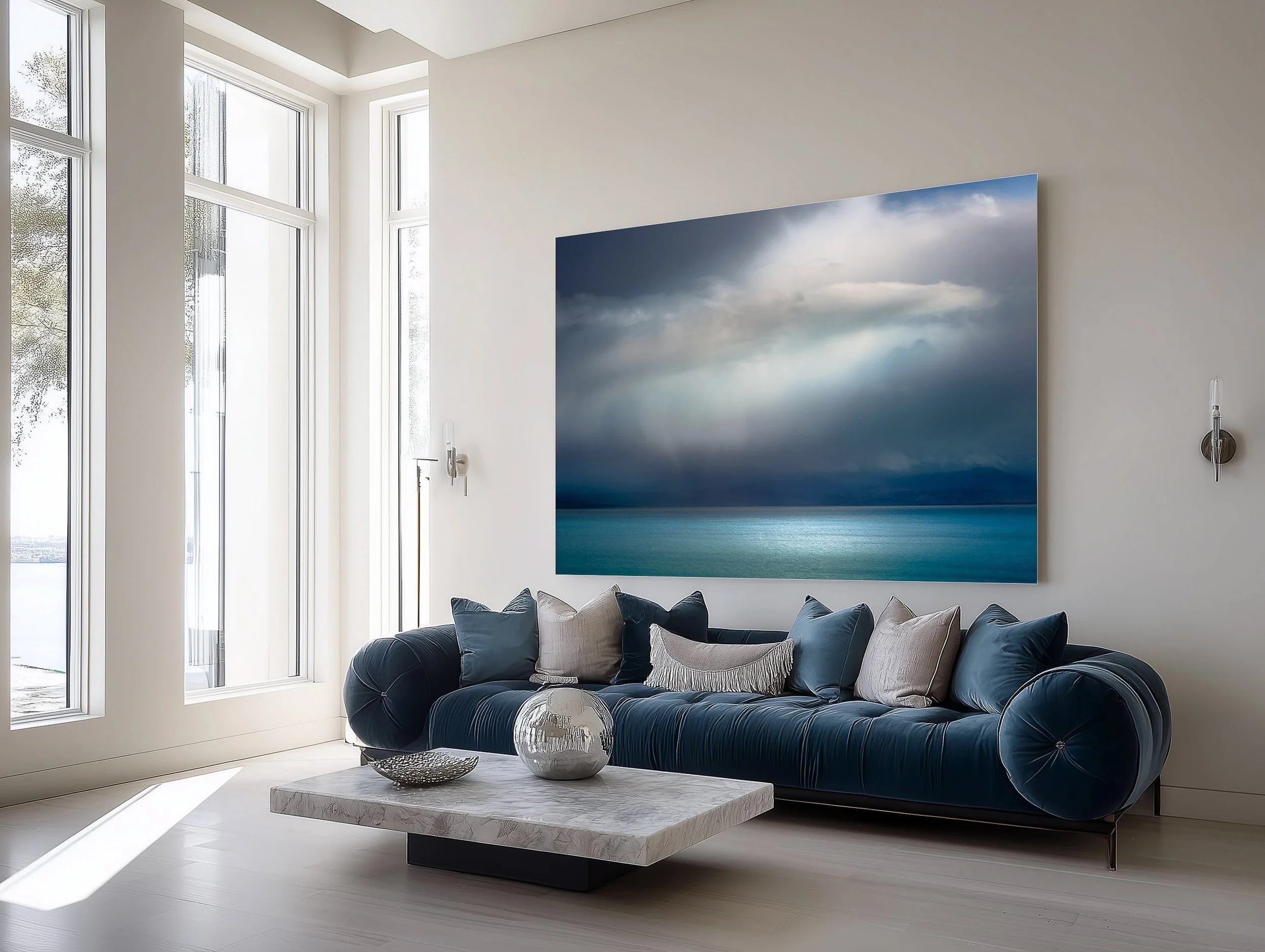 Oversized calming seascape artwork suitable for above a sofa