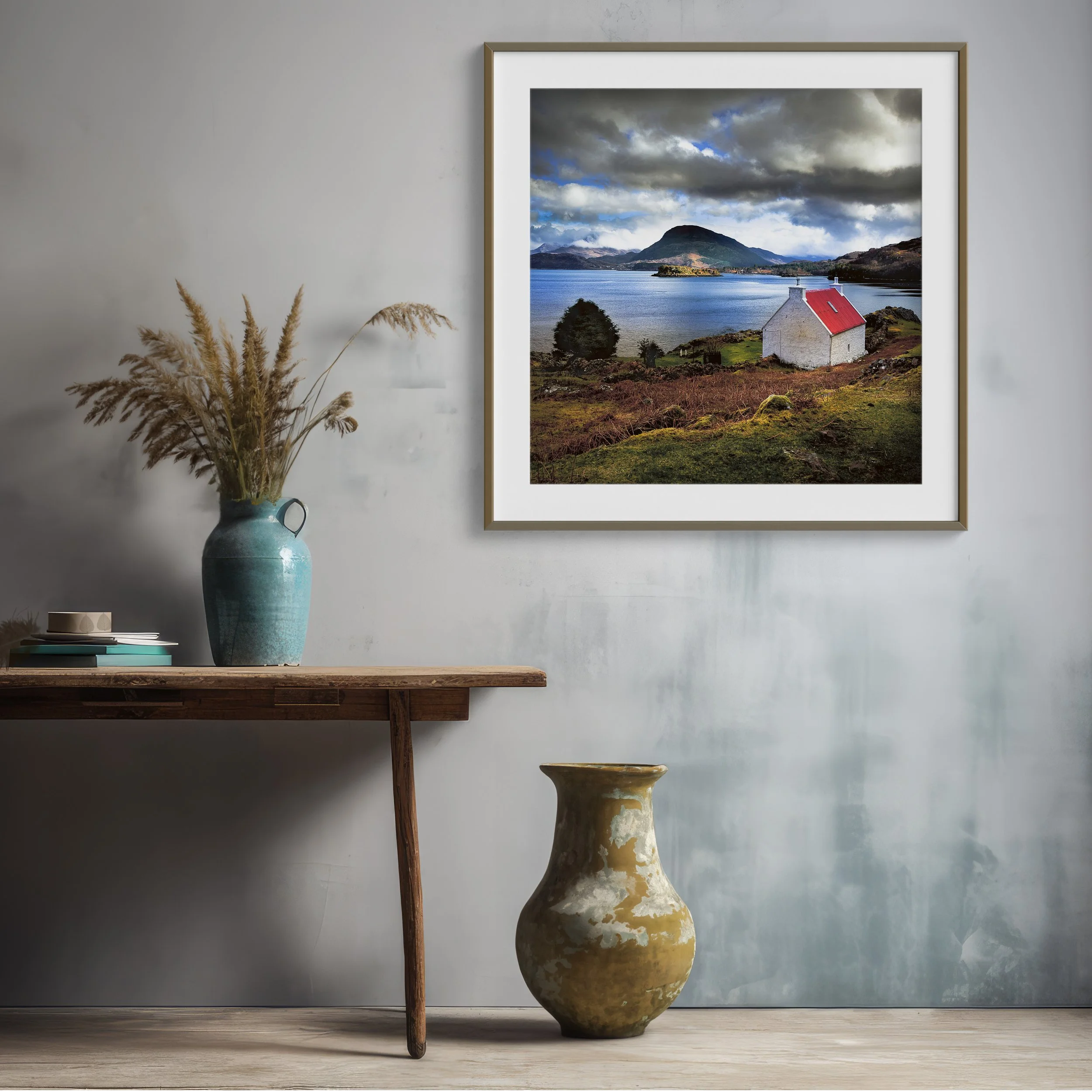 Romantic Scotland, beautiful  Scottish highland prints of cottages and castles, Stags and cows. 