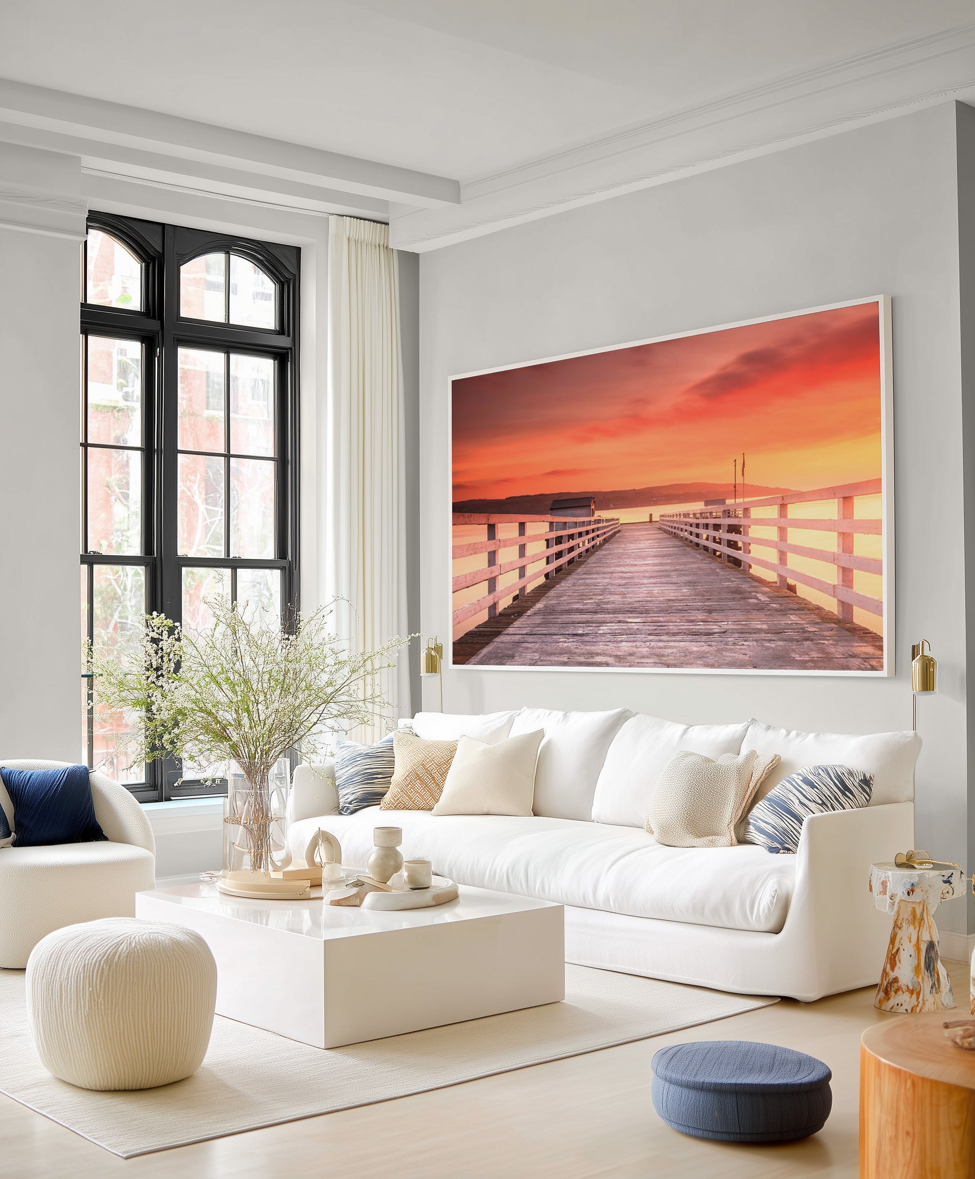 111White sofa cream pillowsDawn at Blairmore Pier.jpg