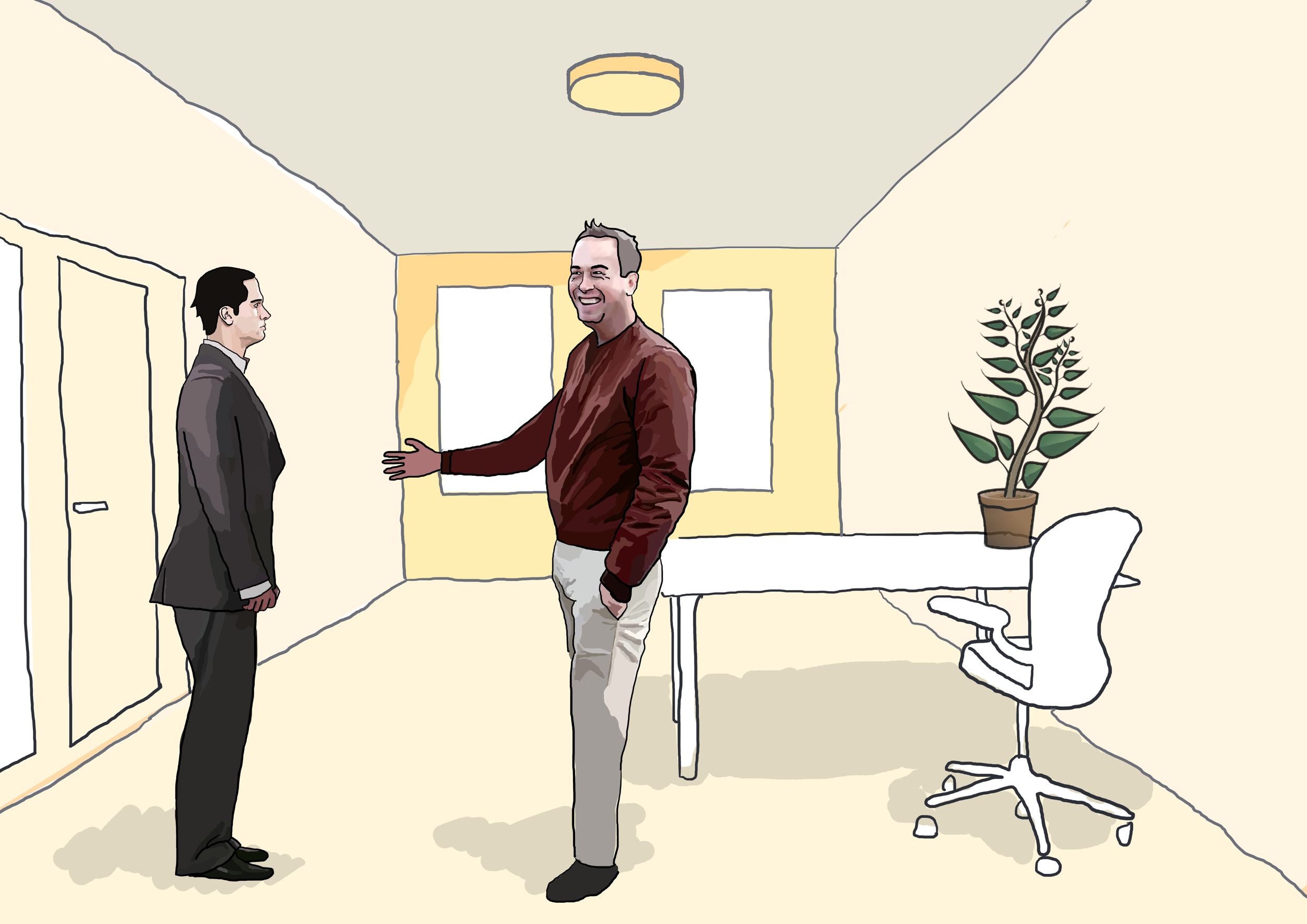 Skjef: "Alle sammen, da ønsker æ at vi gir ei varm velkomst til Kristian som ska begynne å jobbe her hos oss" (vi ser hvor liten han faktisk er)