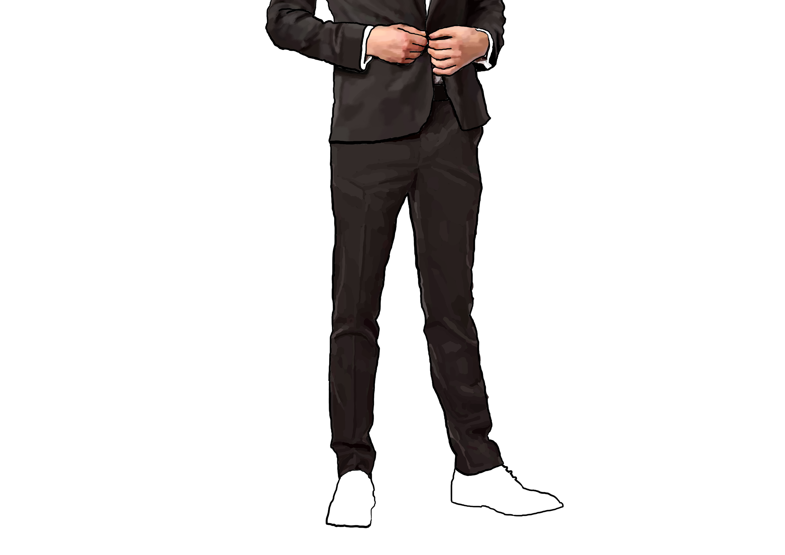 "Jeg har kun dresser av typen slim fit, og fra siste kolleksjon, det får meg til å alltid vare den best kledde i rommet" (kamera tilter opp) 