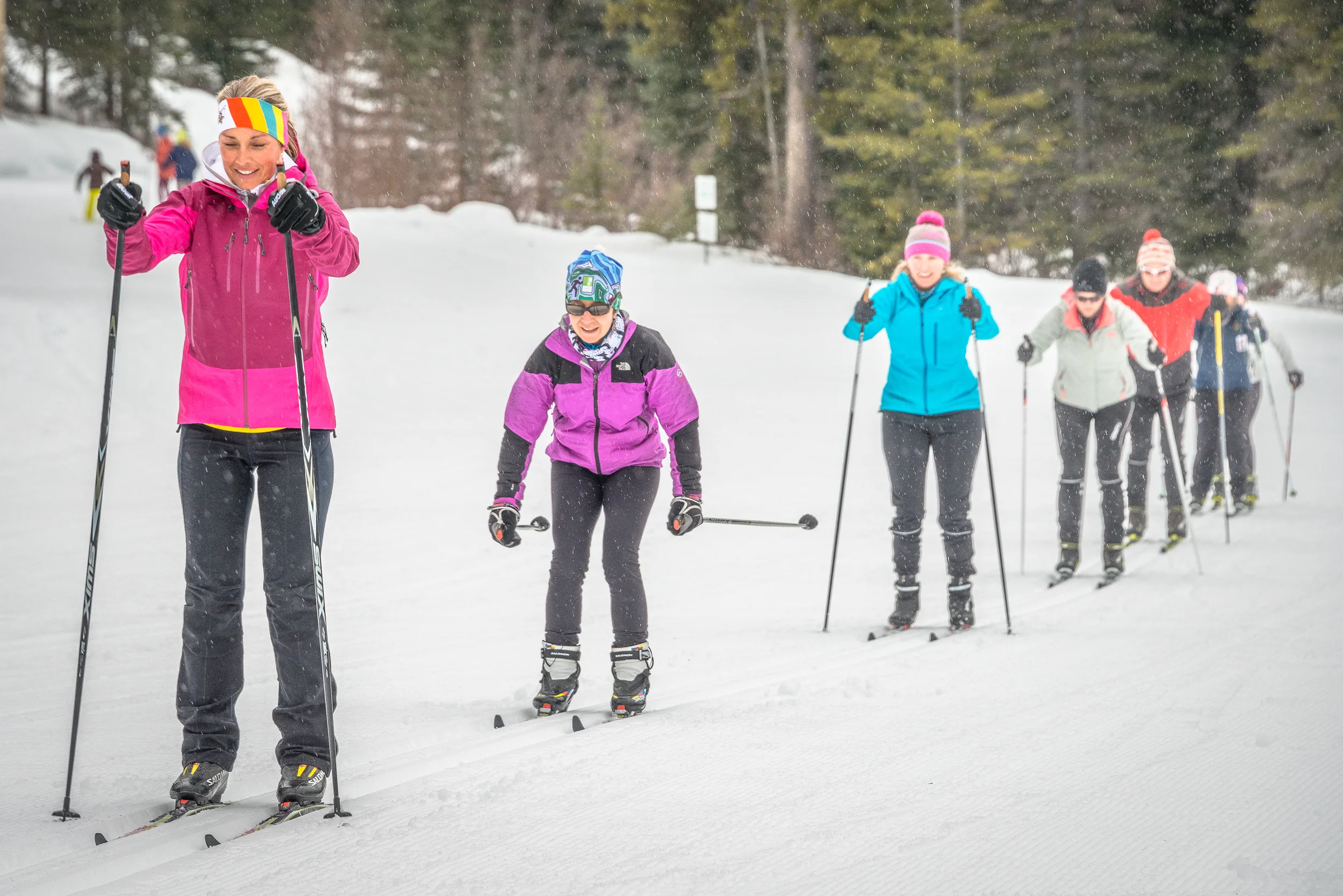 Colourful Skiers