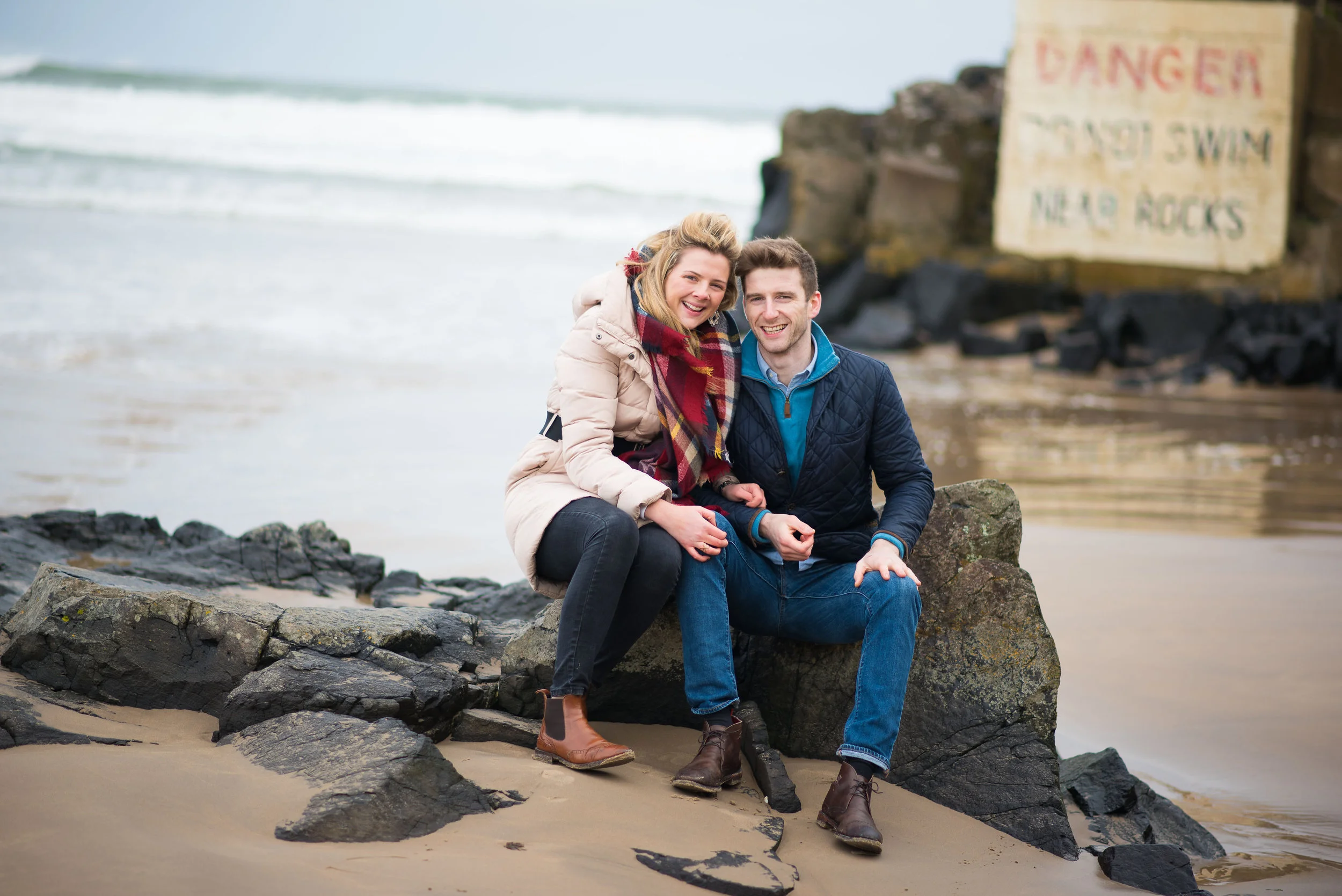 Winter beach engagement shoot