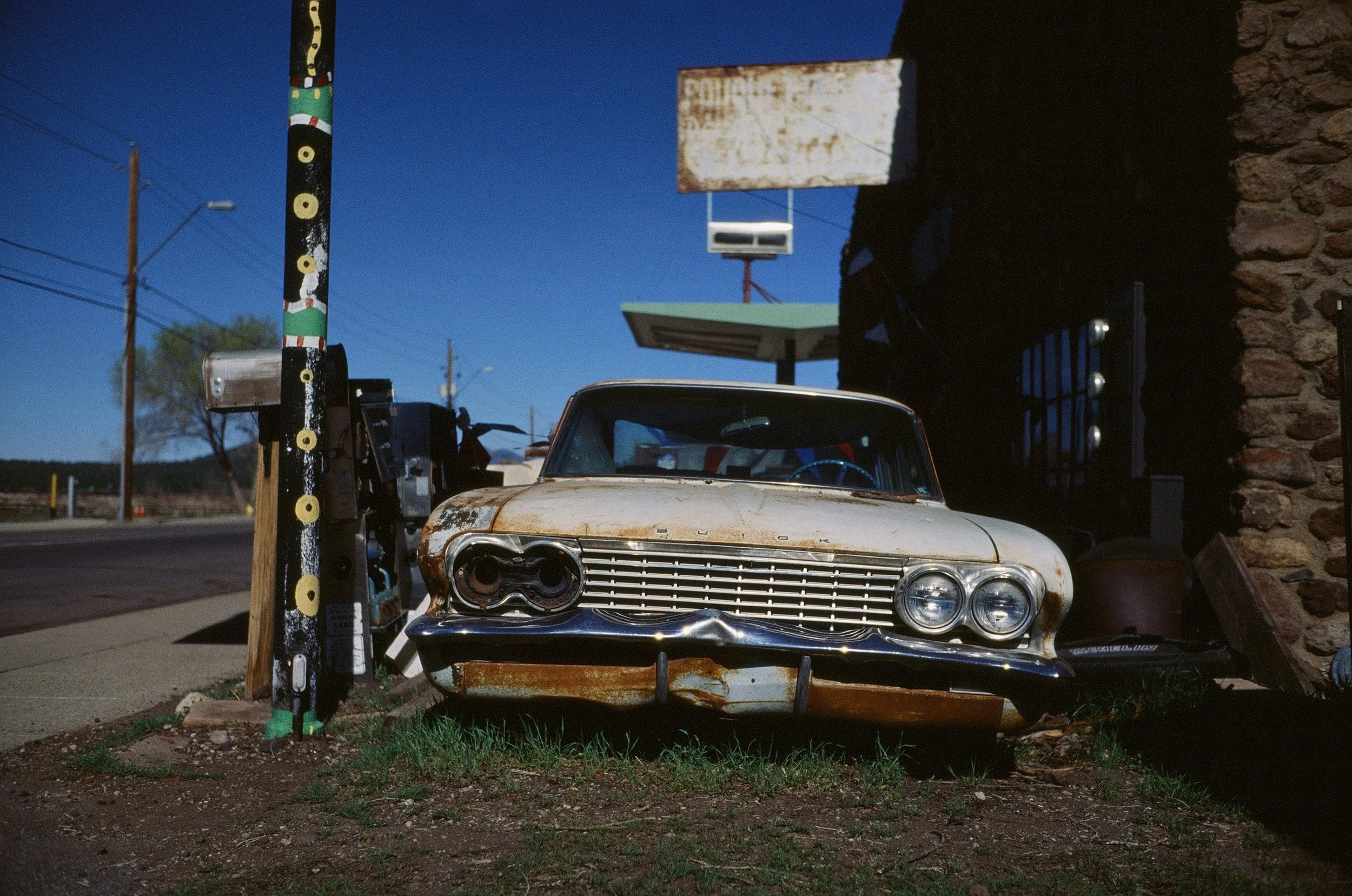 Vintage Buick car side of the road in Williams Arizona Route 66