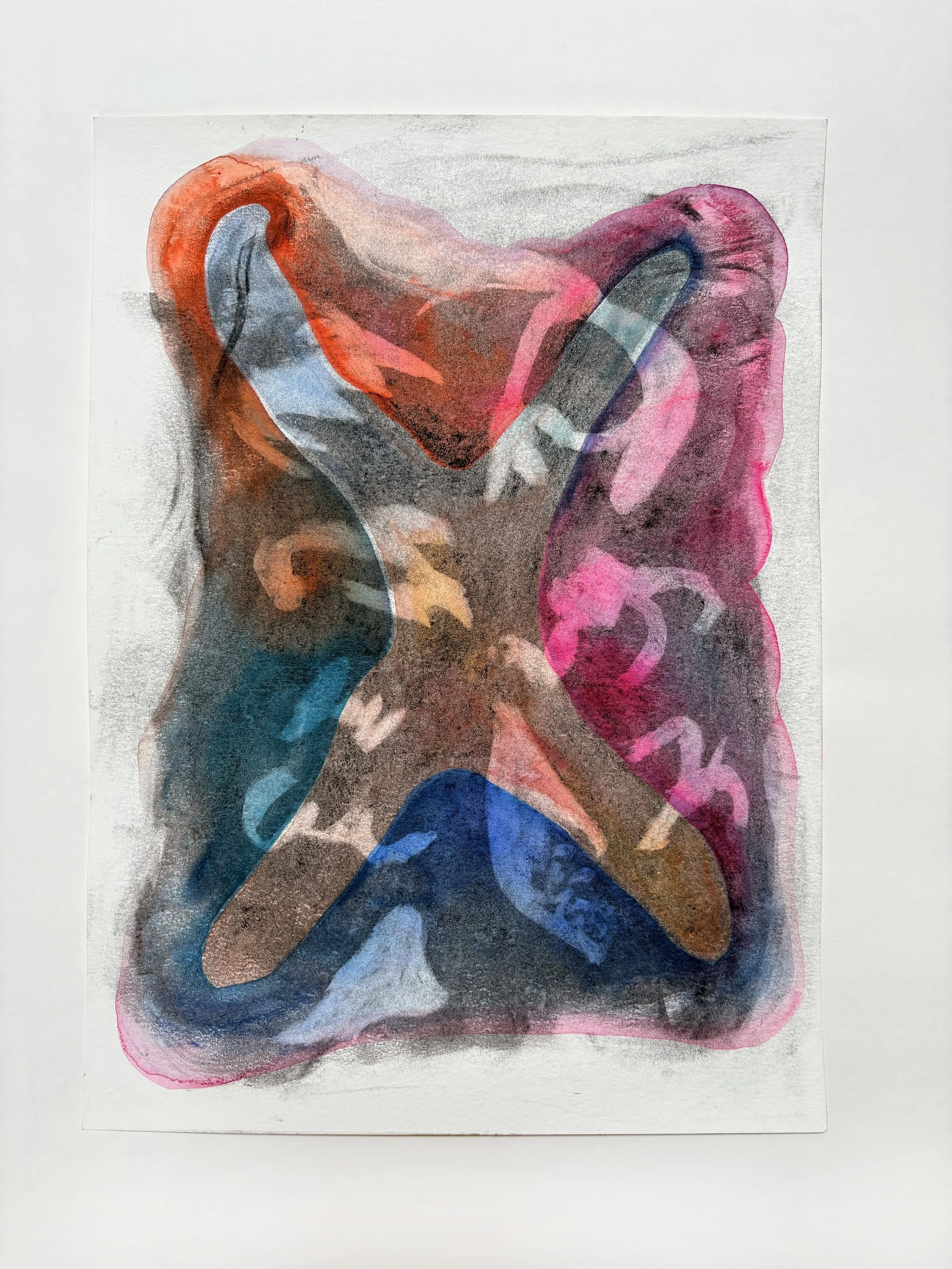   Untitled , 2026  Charcoal and watercolor on paper 