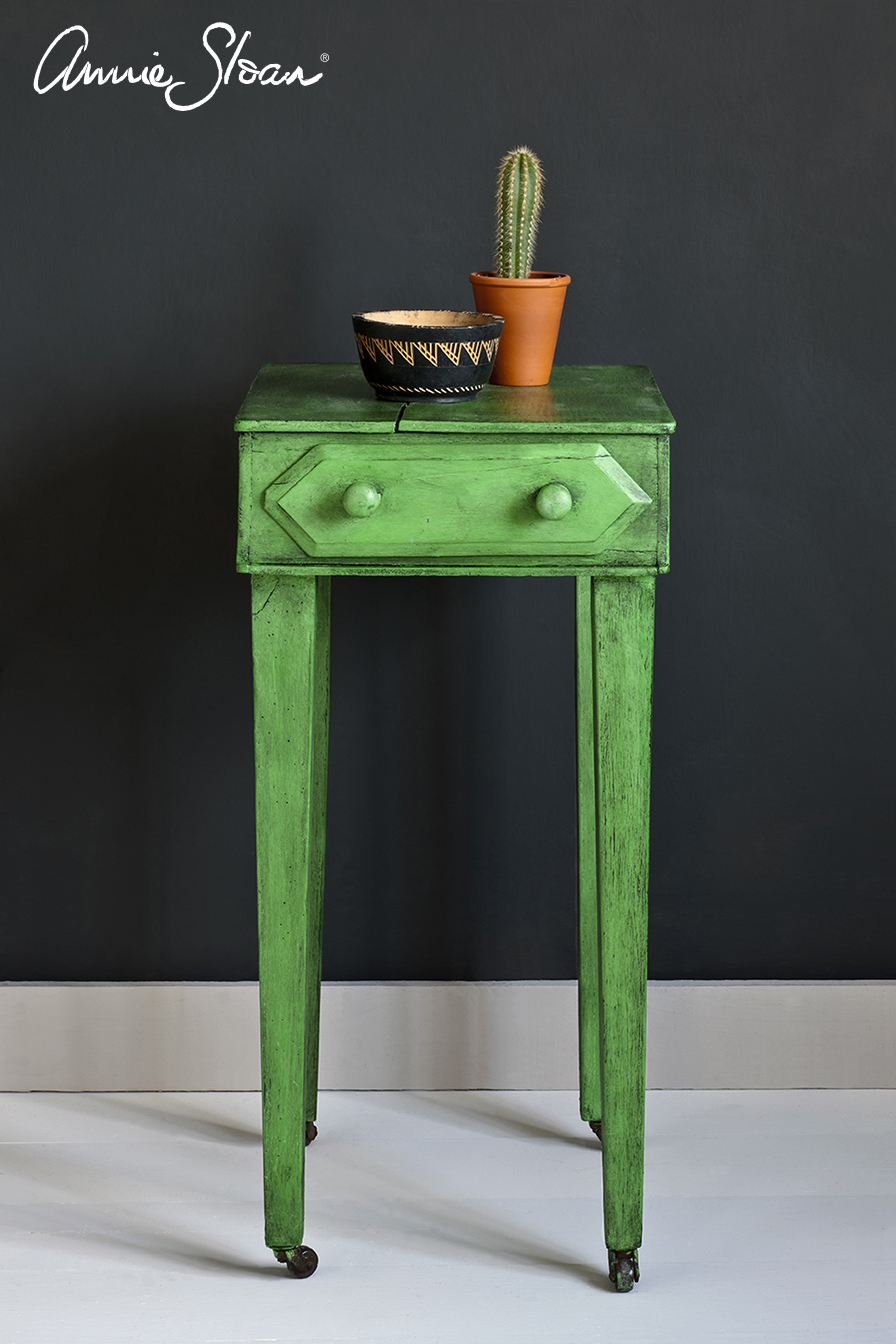 Antibes Green side table, Black Wax, Graphite Wall Paint Image 1.jpg