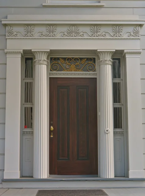 Builder, Benjamin Morgan, copied the Tower of the Winds in Athens as the entrance to the Avery-Downer house.