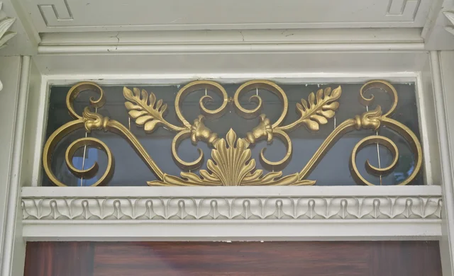 The exquisite lotus flower foliage is picked out with gold leaf paint