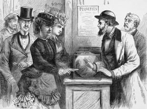 Victoria Woodhull was turned away as she tried to vote.