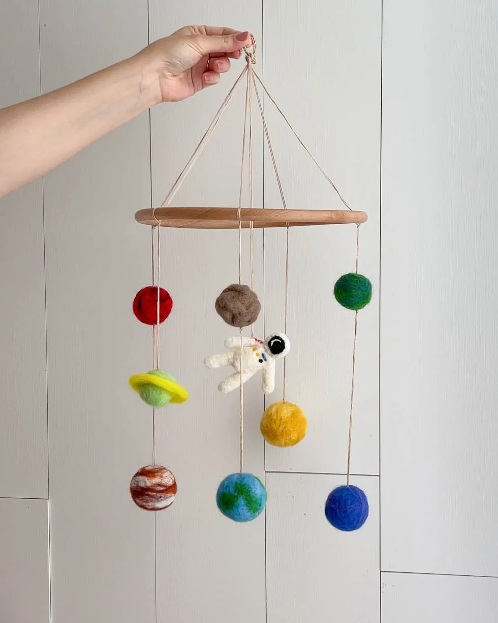 DIY Outer Space Needle Felted Baby Mobile