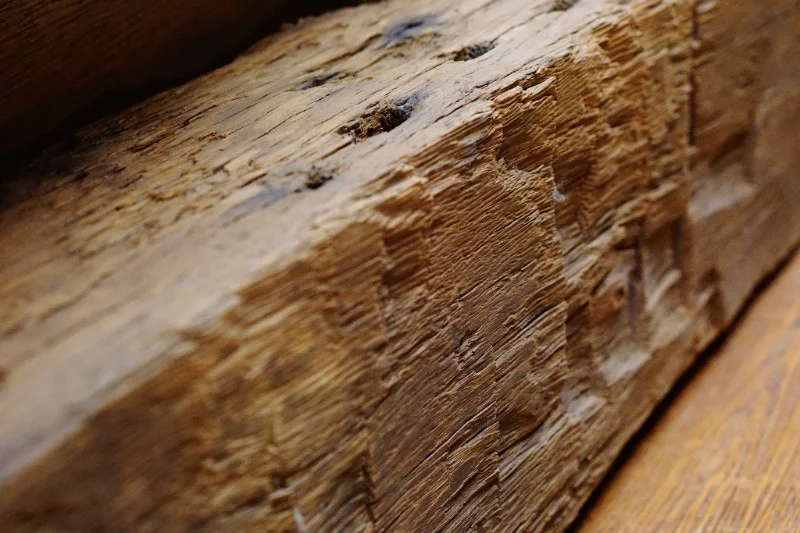 Hand hewn barn beams were made with an adze and broad axe. The character has that beautiful, undeniably farmhouse feel. 