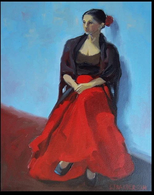 Model with Red Skirt 16x20 oil on canvas