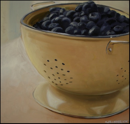 Blueberries in Yellow Colander 26x? oil on canvas