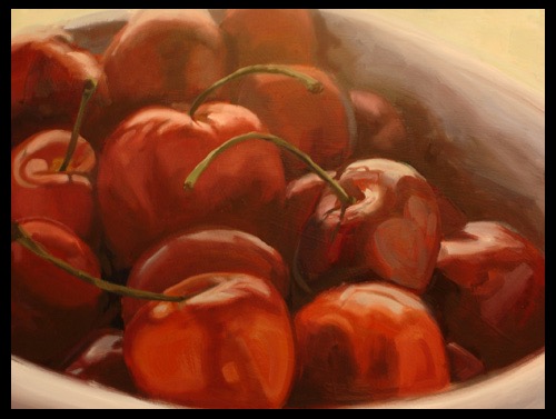 Cherries in Porcelain 24x24 oil on canvas