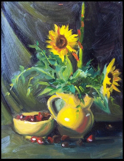 Italian Sunflowers with Chestnuts 14x18 oil on canvas