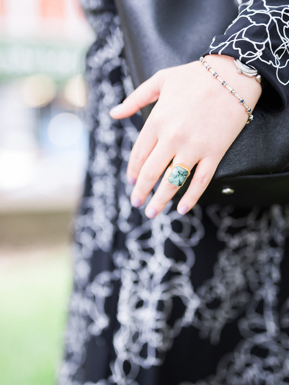 Farrah's Ringly ring, and her perfect lavender mani!